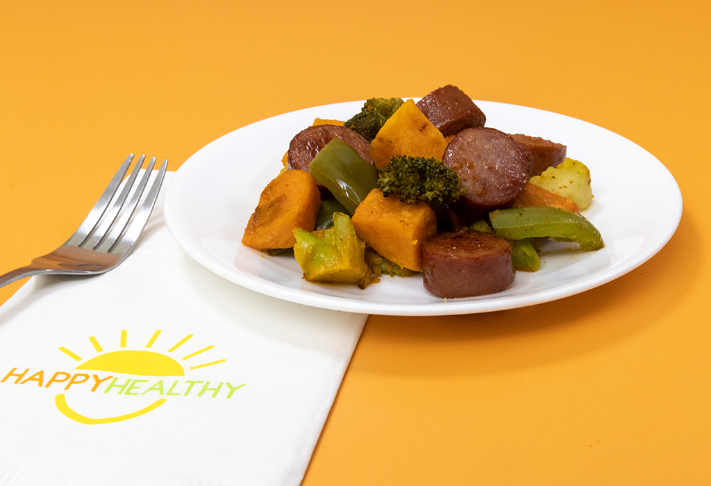 a plate of One Pan Sausage and Vegetables