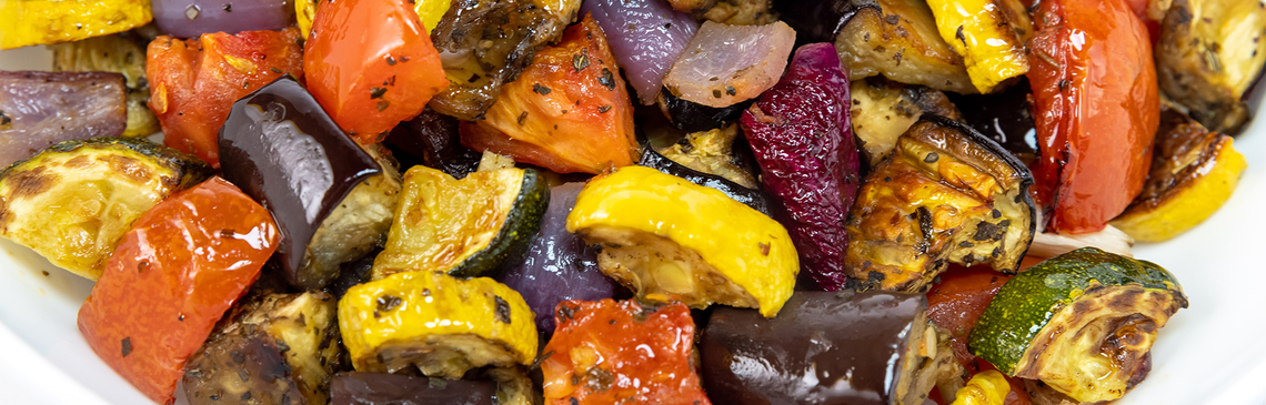 A bowl of oven roasted ratatouille vegetables