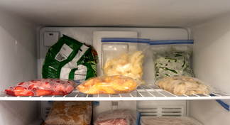 packages of frozen fruits and vegetables is freezer