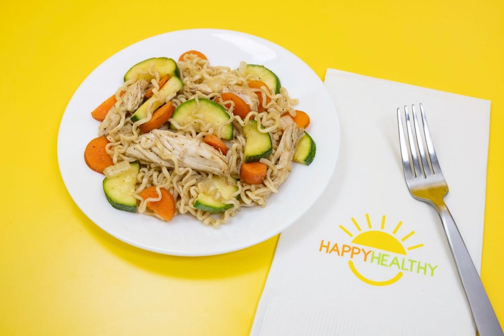 A plate of Ramen Chicken Teriyaki