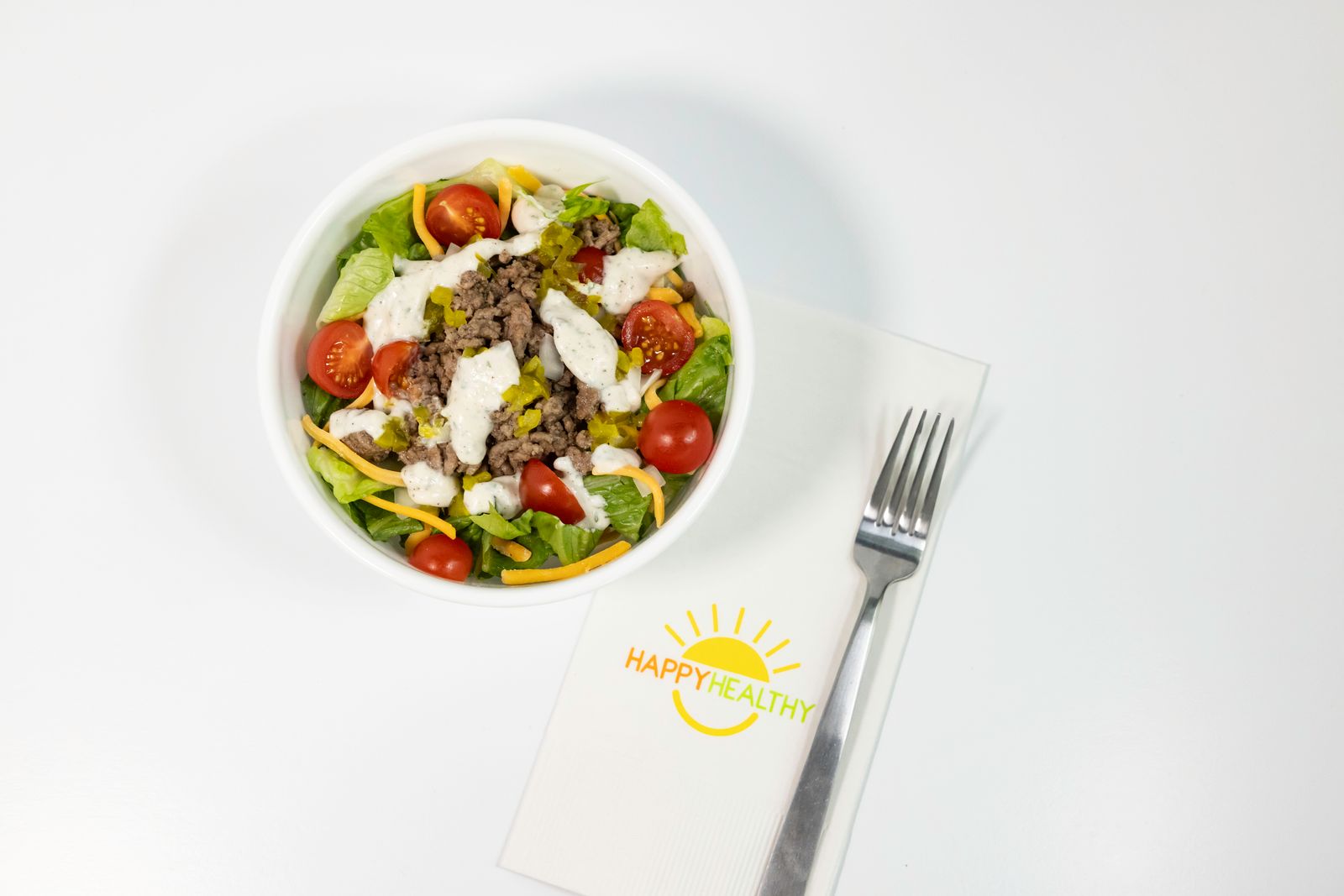 A white bowl of Burger in a Bowl