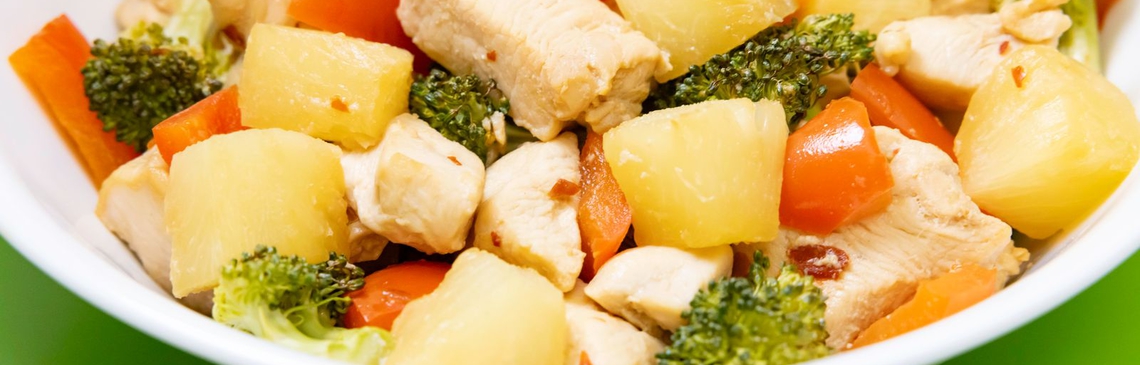 a bowl of One Pan Hawaiian Chicken