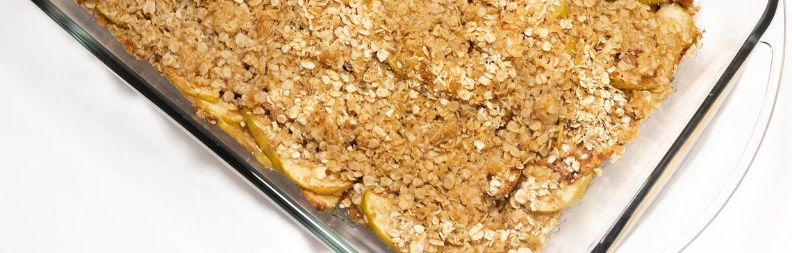 Apple crisp in a baking dish