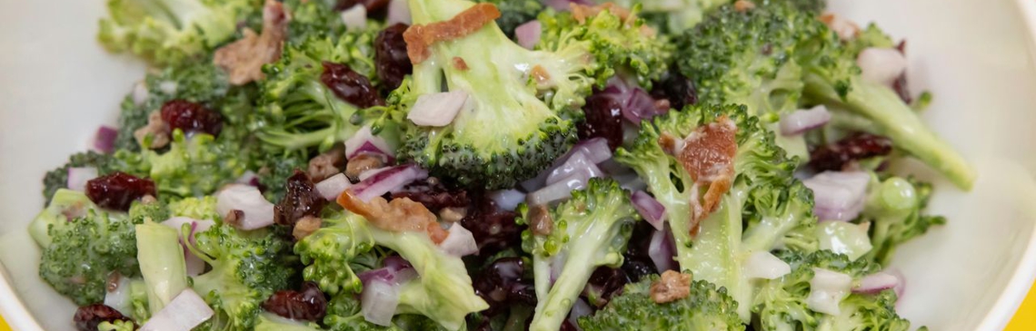 A bowl of Broccoli Cranberry Salad