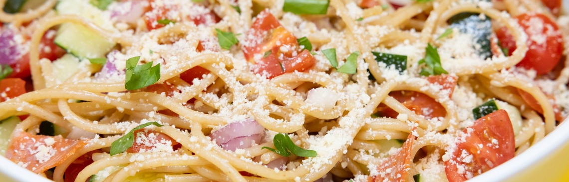 a bowl of Spaghetti Salad for a Crowd