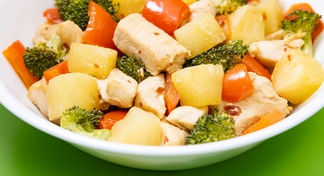 a bowl of One Pan Hawaiian Chicken