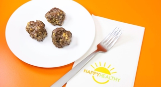 A white bowl of Baked Meatballs
