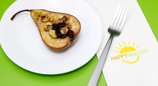 A white plate with 1 Easy Baked Pear