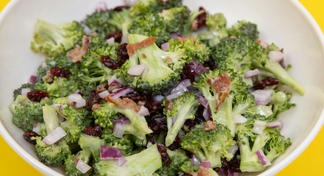 A bowl of Broccoli Cranberry Salad