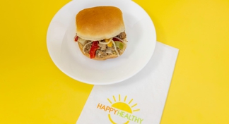 A plate of Easy Ground Beef Philly Cheese Sliders