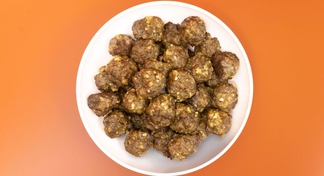 A white bowl of Baked Meatballs