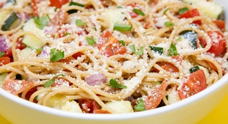 a bowl of Spaghetti Salad for a Crowd