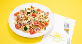 a plate of Spaghetti Salad for a Crowd